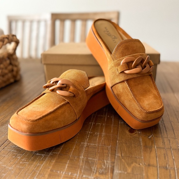 Naked Feet Shoes - Naked Feet Mitzi Camel  Platform Mule with chunky platform sole